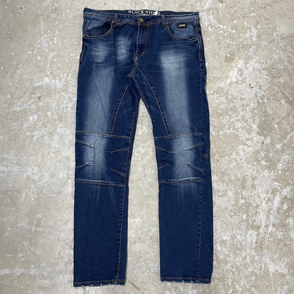 Black Stone Jeans Mens‎ 38x34 Blue Denim Stretch Straight Distressed Motorcycle
